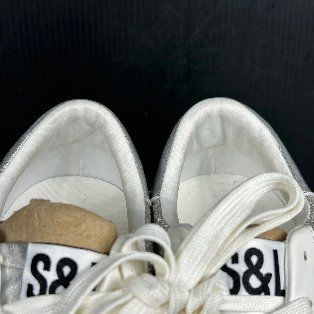 Sam &‎ Libby Size 8.5 Alina Sneakers Silver Glitter White Low Top NEW $49